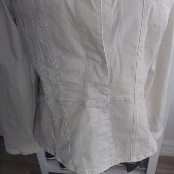 Democracy Puff Shoulder Twill Jacket with Peplum Hem size Large NWOT - Picture 7 of 12